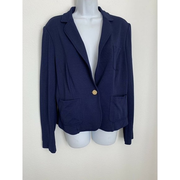 Lauren Ralph Lauren Womens Knit Blazer Viscose Dark Blue Gold Buttons Si… - Picture 1 of 8